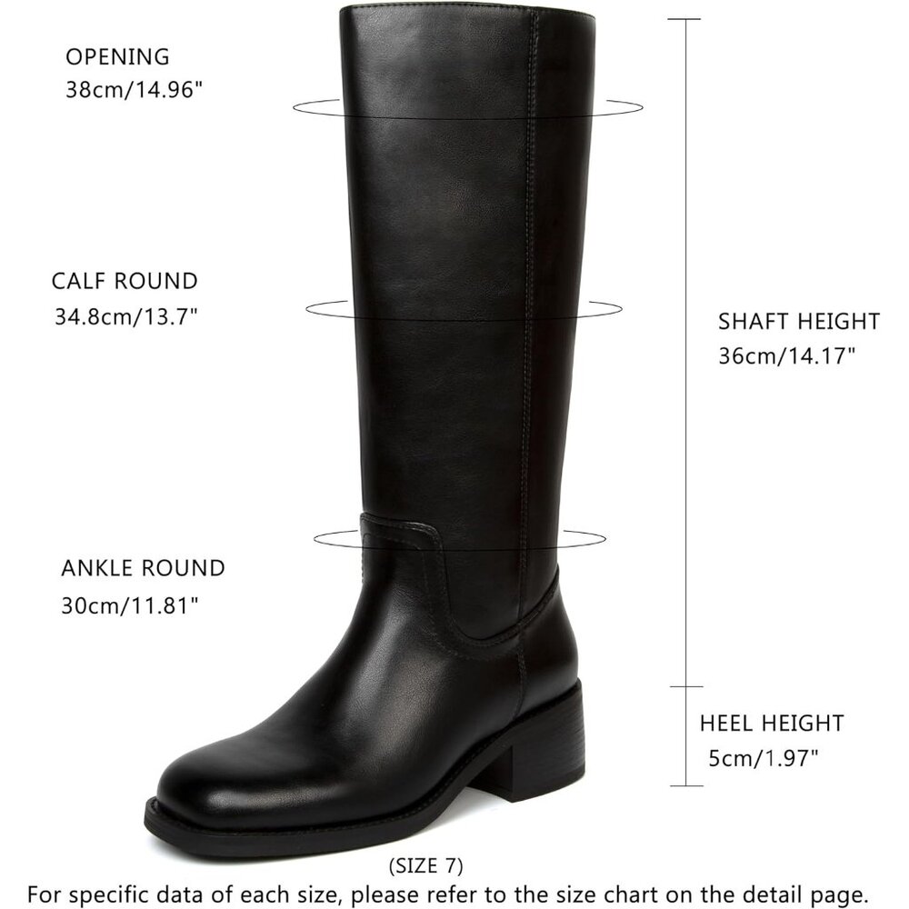 Knee High Boots Women Square Toe Chunky Block Heel Banana Campus Boot Wide Calf - Picture 5 of 6